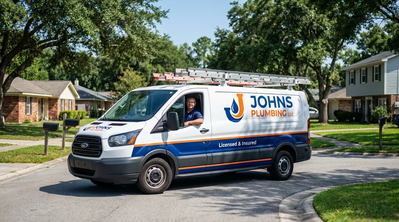 Johns Plumbing LLC service van in Wenham, MA