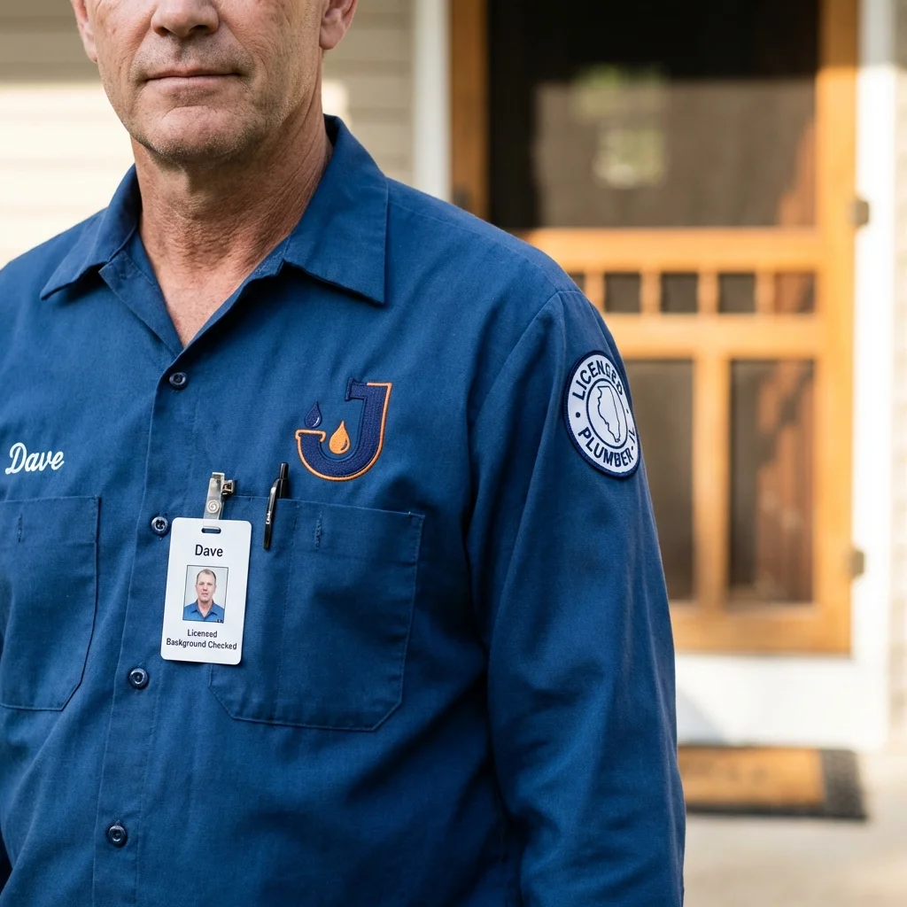 Licensed plumber showing ID badge in Wenham, MA